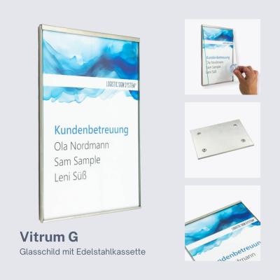 Tuerschild Vitrum G aus Glas und Edelstahl DIN A5